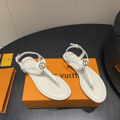 LOUIS VUITTON LV THONG SANDALS 25S IN WHITE CALFSKIN WITH GOLD HARDWARE