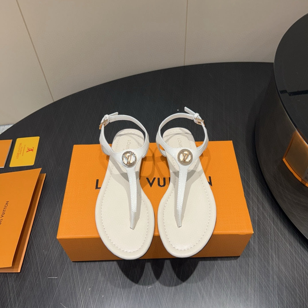 LOUIS VUITTON LV THONG SANDALS 25S IN WHITE CALFSKIN WITH GOLD HARDWARE