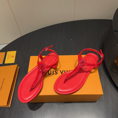 LOUIS VUITTON LV THONG SANDALS 25S IN RED CALFSKIN WITH RED HARDWARE