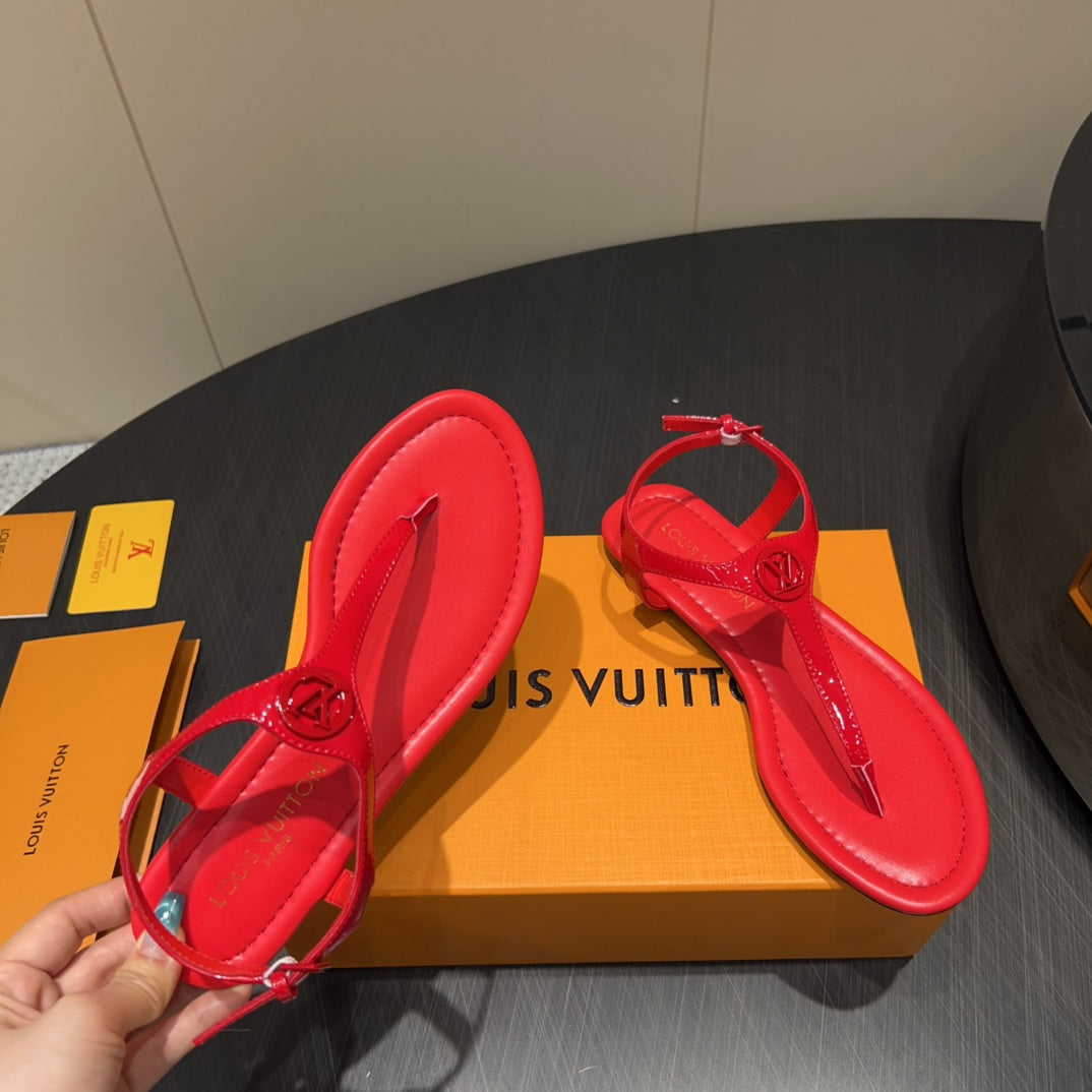 LOUIS VUITTON LV THONG SANDALS 25S IN RED CALFSKIN WITH RED HARDWARE