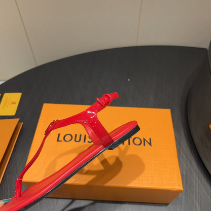 LOUIS VUITTON LV THONG SANDALS 25S IN RED CALFSKIN WITH RED HARDWARE