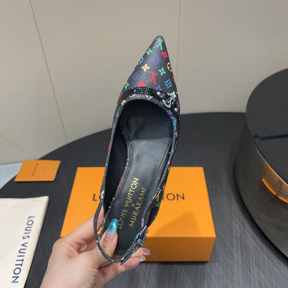 LOUIS VUITTON LV HIGH SLINGBACK LOGO PRINT 25S 55MM IN BLACK CALFSKIN