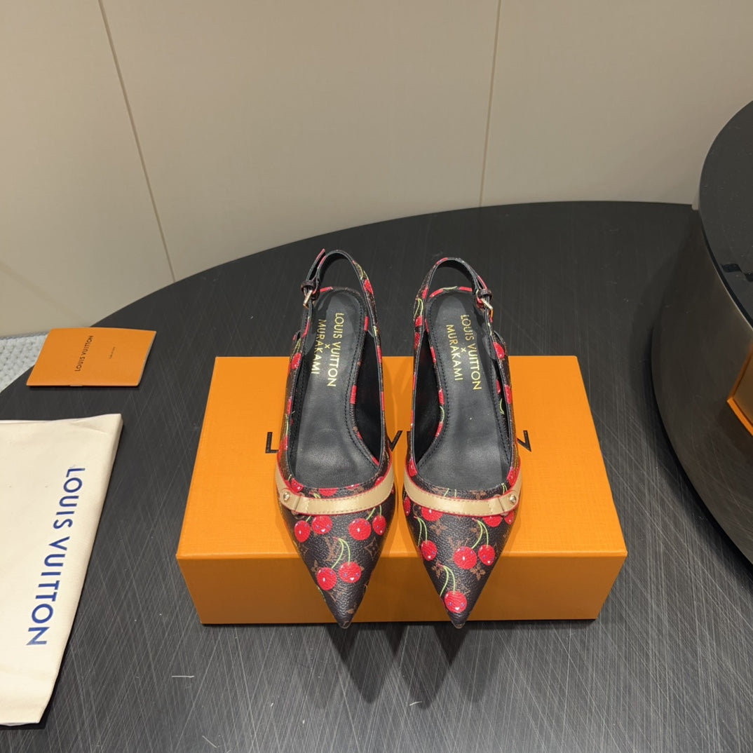 LOUIS VUITTON LV HIGH SLINGBACK LOGO AND CHERRY PRINT 25S 55MM IN DARK BROWN CALFSKIN