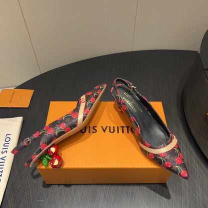 LOUIS VUITTON LV HIGH SLINGBACK LOGO AND CHERRY PRINT 25S 55MM IN DARK BROWN CALFSKIN