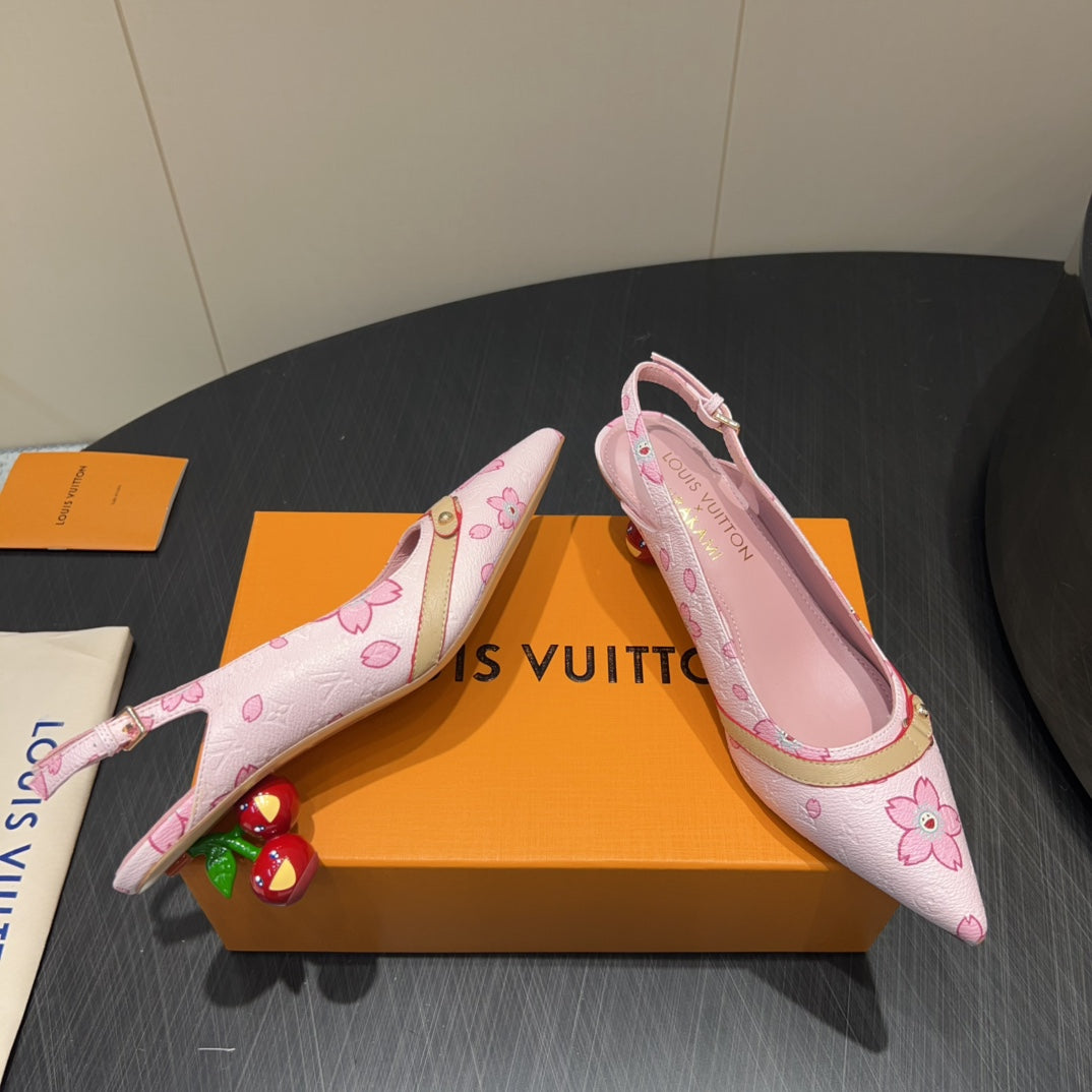 LOUIS VUITTON LV HIGH SLINGBACK LOGO PRINT 25S 55 MM IN LIGHT PINK CALFSKIN