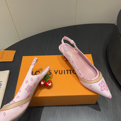 LOUIS VUITTON LV HIGH SLINGBACK LOGO PRINT 25S 55 MM IN LIGHT PINK CALFSKIN