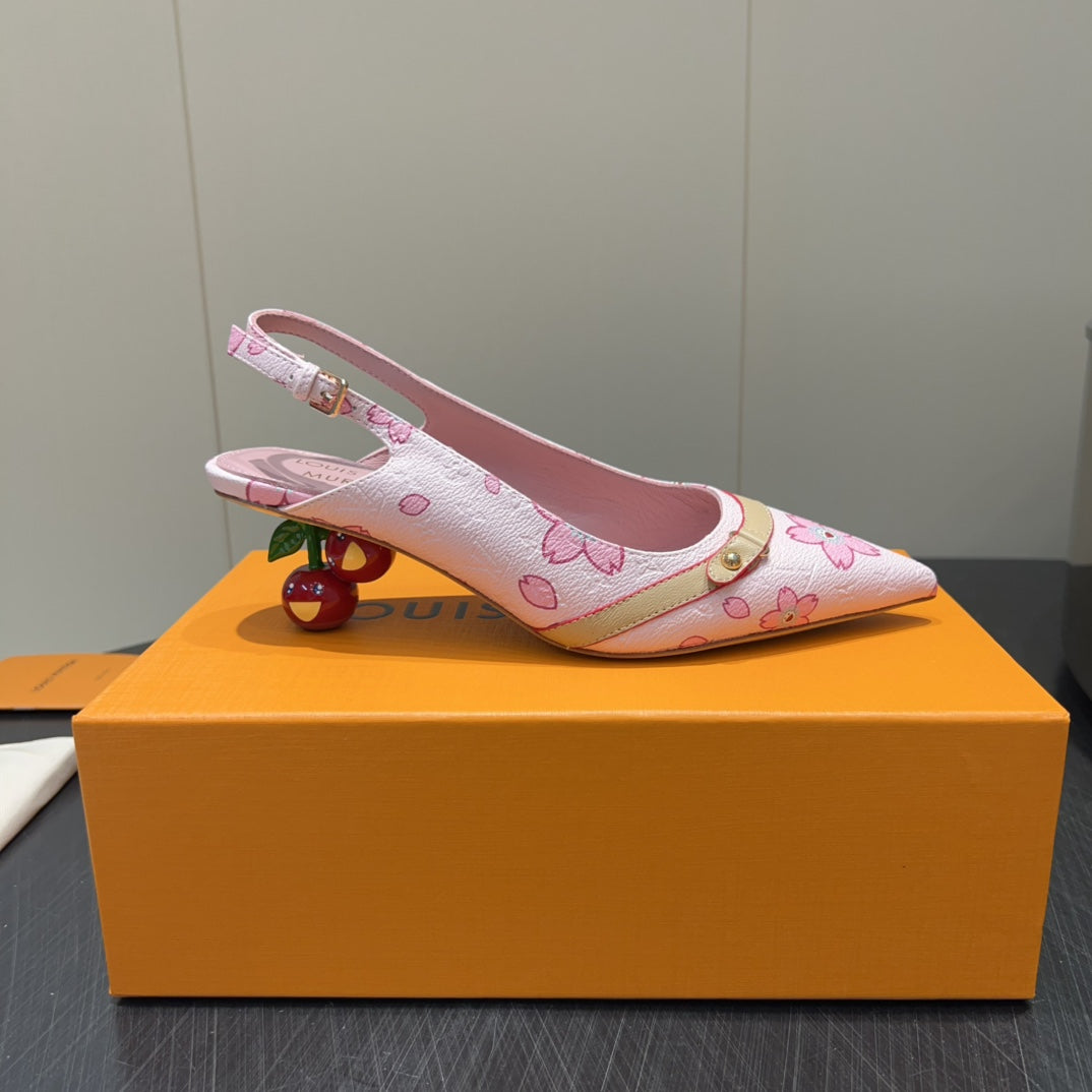 LOUIS VUITTON LV HIGH SLINGBACK LOGO PRINT 25S 55 MM IN LIGHT PINK CALFSKIN