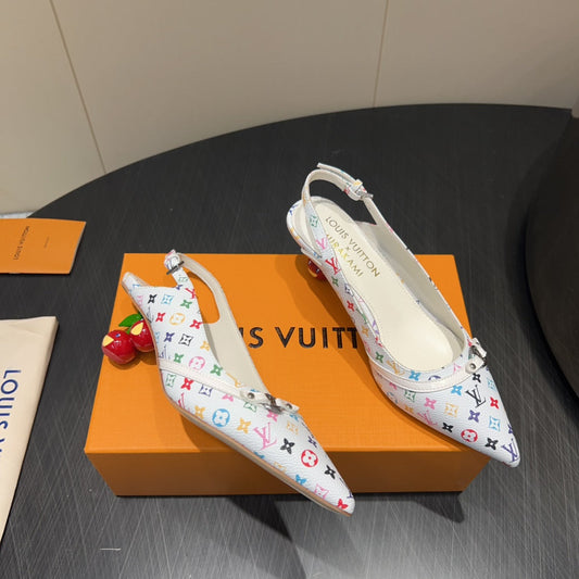 LOUIS VUITTON LV HIGH SLINGBACK LOGO PRINT 25S 55 MM IN WHITE CALFSKIN
