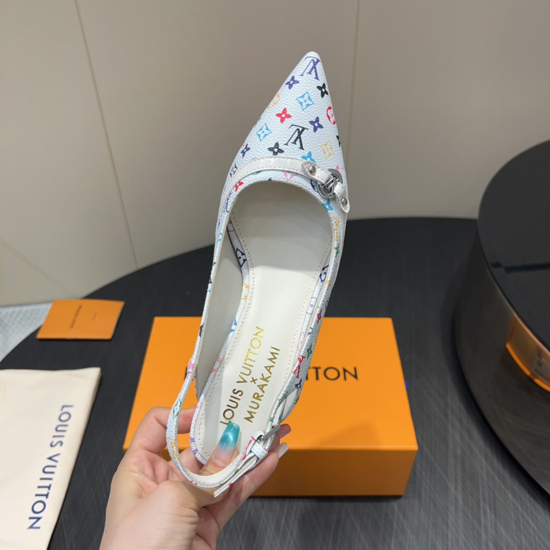 LOUIS VUITTON LV HIGH SLINGBACK LOGO PRINT 25S 55 MM IN WHITE CALFSKIN