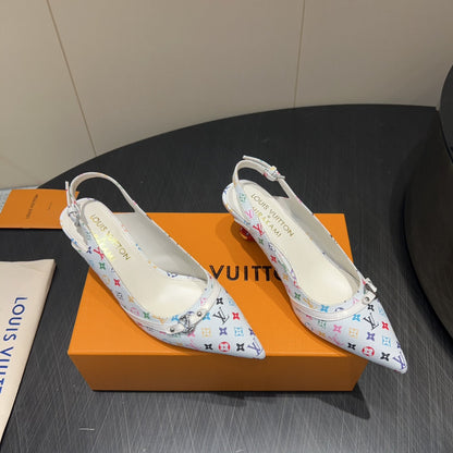 LOUIS VUITTON LV HIGH SLINGBACK LOGO PRINT 25S 55 MM IN WHITE CALFSKIN