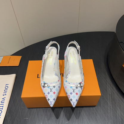 LOUIS VUITTON LV HIGH SLINGBACK LOGO PRINT 25S 55 MM IN WHITE CALFSKIN