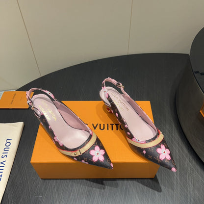LOUIS VUITTON LV HIGH SLINGBACK LOGO PRINT 25S 55 MM IN DARK BROWN CALFSKIN