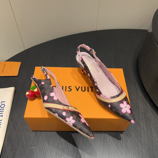 LOUIS VUITTON LV HIGH SLINGBACK LOGO PRINT 25S 55 MM IN DARK BROWN CALFSKIN