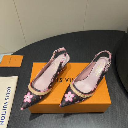 LOUIS VUITTON LV HIGH SLINGBACK LOGO PRINT 25S 55 MM IN DARK BROWN CALFSKIN