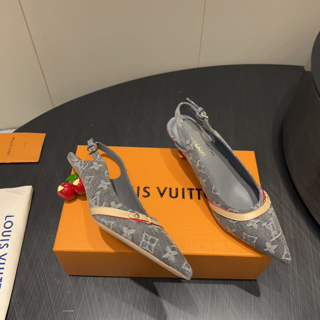 LOUIS VUITTON LV HIGH SLINGBACK LOGO PRINT 25S 55MM IN GREY DENIM