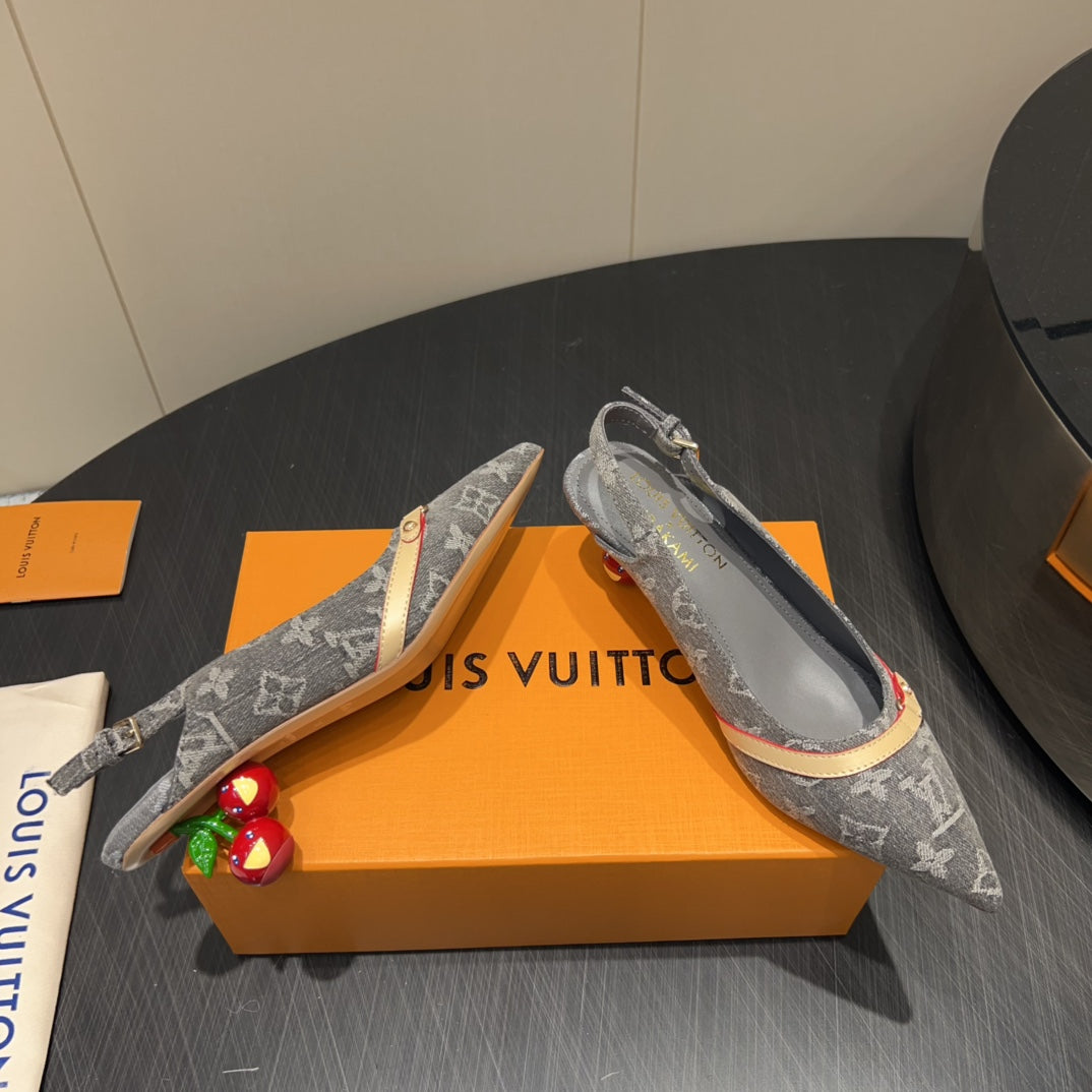 LOUIS VUITTON LV HIGH SLINGBACK LOGO PRINT 25S 55MM IN GREY DENIM