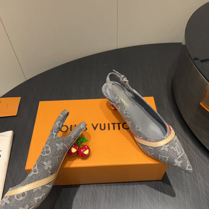 LOUIS VUITTON LV HIGH SLINGBACK LOGO PRINT 25S 55MM IN GREY DENIM