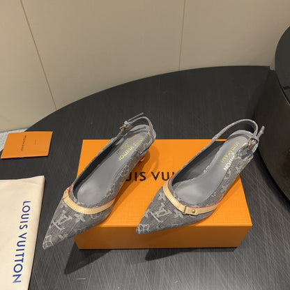 LOUIS VUITTON LV HIGH SLINGBACK LOGO PRINT 25S 55MM IN GREY DENIM