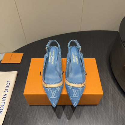 LOUIS VUITTON LV HIGH SLINGBACK LOGO PRINT 25S 55MM IN BLUE DENIM