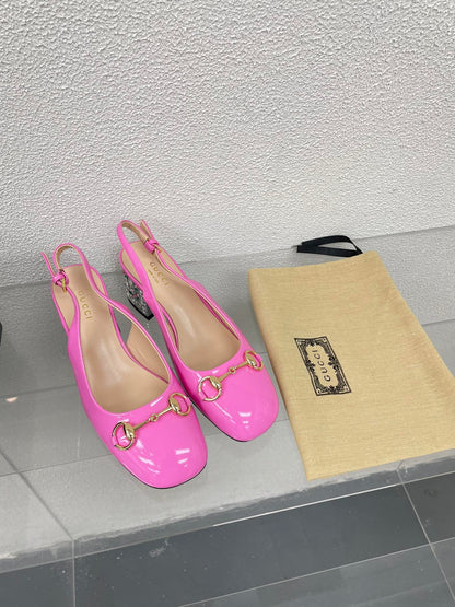 GUCCI WOMEN'S HORSEBIT SLINGBACK IN FUSCIA PINK CALFSKIN WITH RHINSTONES