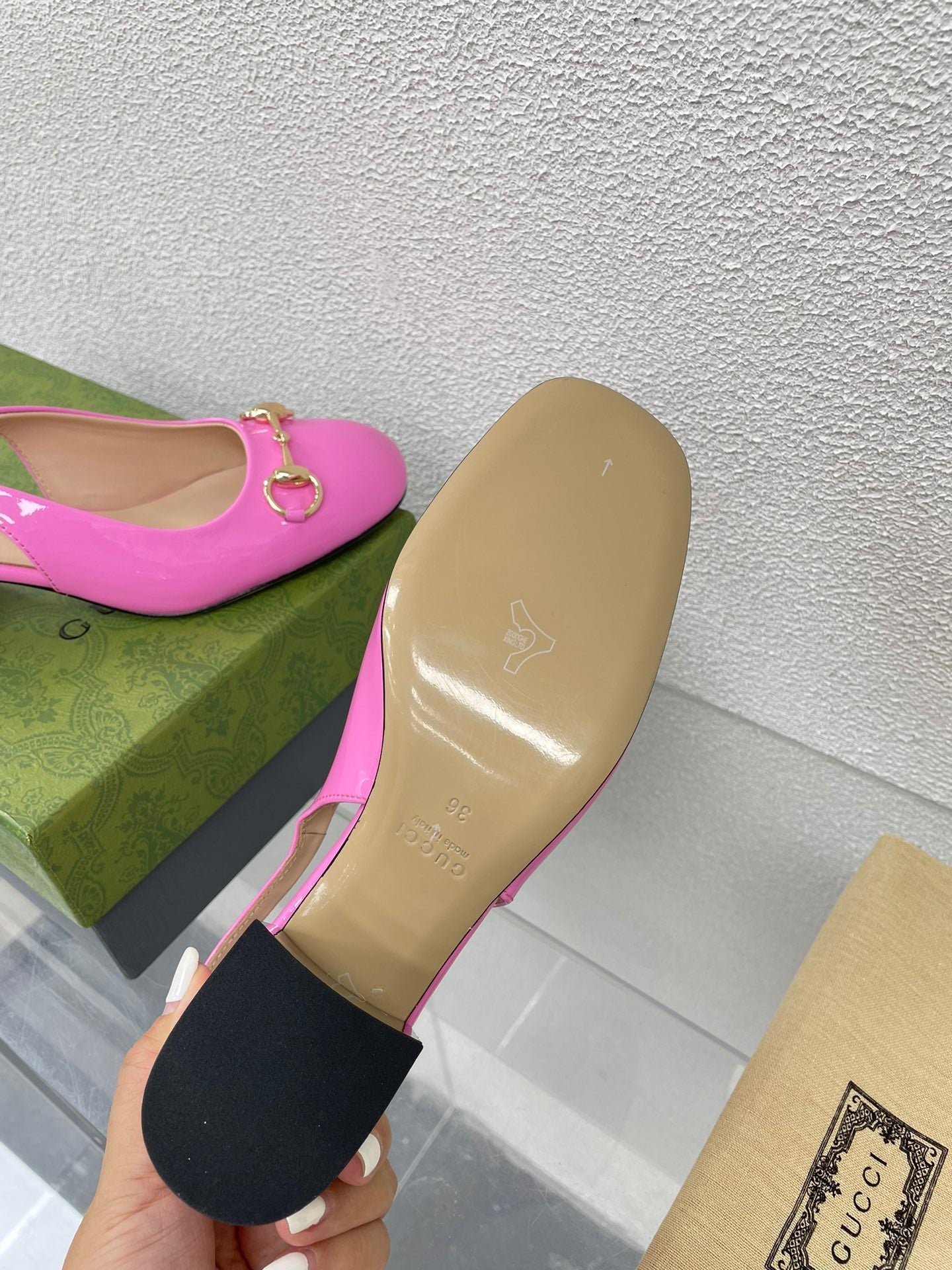 GUCCI WOMEN'S HORSEBIT SLINGBACK IN FUSCIA PINK CALFSKIN WITH RHINSTONES