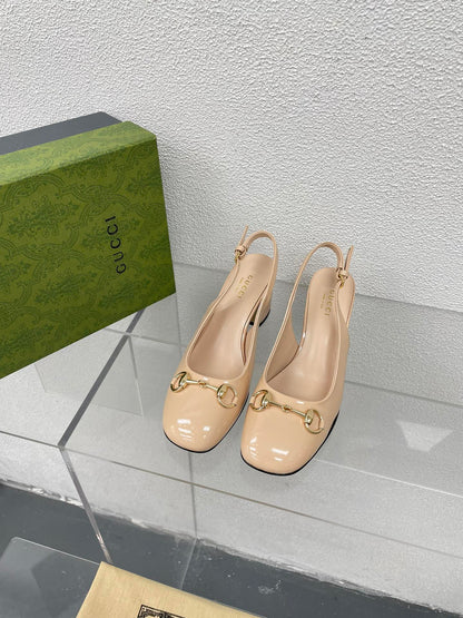 GUCCI WOMEN'S HORSEBIT SLINGBACK 75MM IN TAN BEIGE CALFSKIN