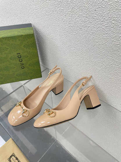 GUCCI WOMEN'S HORSEBIT SLINGBACK 75MM IN TAN BEIGE CALFSKIN