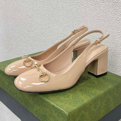 GUCCI WOMEN'S HORSEBIT SLINGBACK 75MM IN TAN BEIGE CALFSKIN
