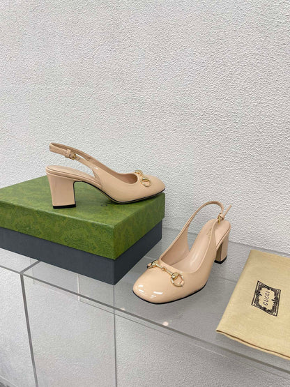 GUCCI WOMEN'S HORSEBIT SLINGBACK 75MM IN TAN BEIGE CALFSKIN