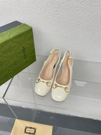 GUCCI WOMEN'S HORSEBIT SLINGBACK 75MM IN WHITE CALFSKIN