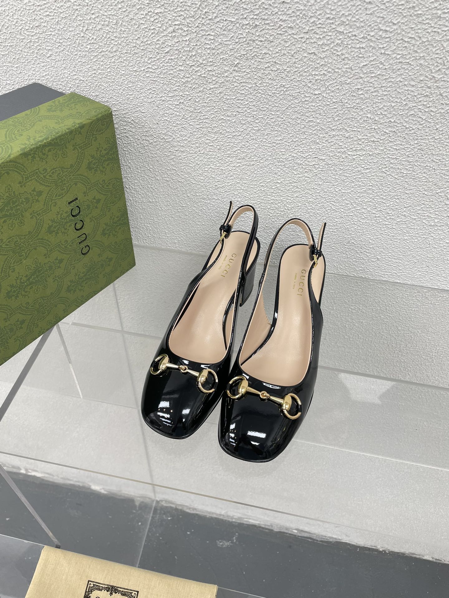 GUCCI WOMEN'S HORSEBIT SLINGBACK 75MM IN BLACK CALFSKIN