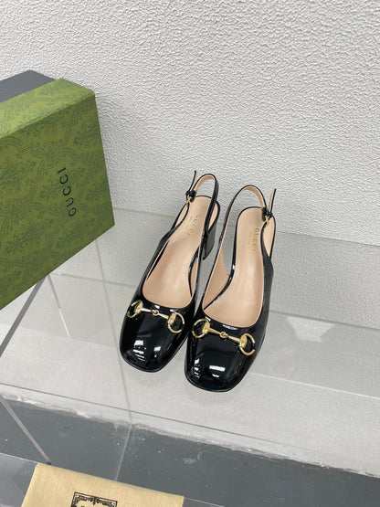 GUCCI WOMEN'S HORSEBIT SLINGBACK 75MM IN BLACK CALFSKIN