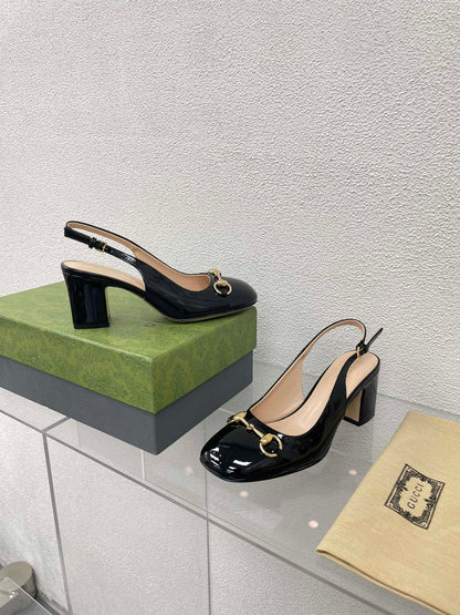 GUCCI WOMEN'S HORSEBIT SLINGBACK 75MM IN BLACK CALFSKIN