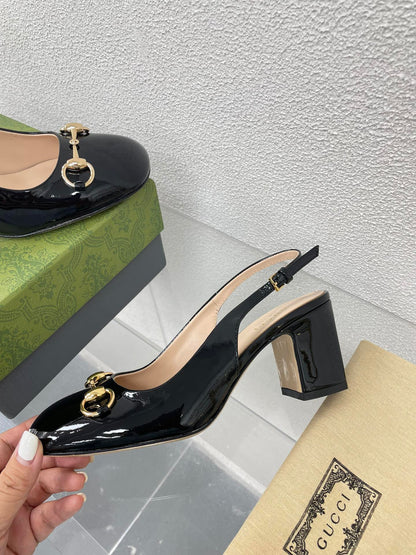 GUCCI WOMEN'S HORSEBIT SLINGBACK 75MM IN BLACK CALFSKIN