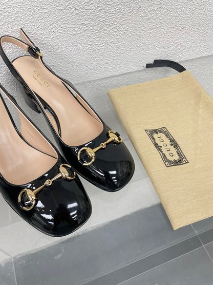 GUCCI WOMEN'S HORSEBIT SLINGBACK 75MM IN BLACK CALFSKIN