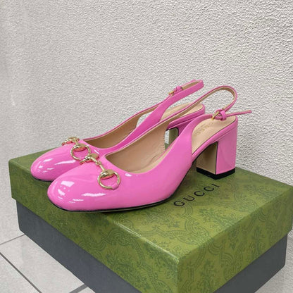 GUCCI WOMEN'S HORSEBIT SLINGBACK 75MM IN FUSICA PINK CALFSKIN