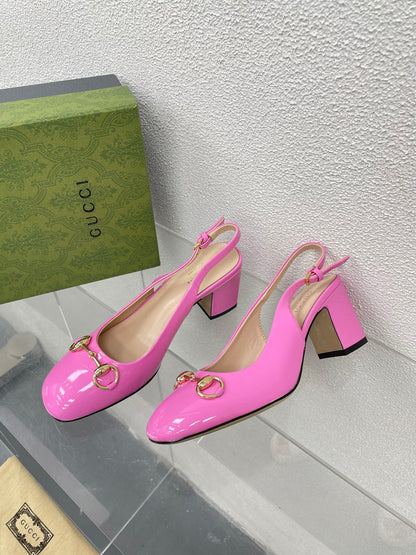 GUCCI WOMEN'S HORSEBIT SLINGBACK 75MM IN FUSICA PINK CALFSKIN