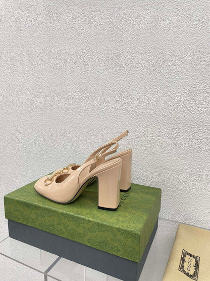GUCCI WOMEN'S HORSEBIT SLINGBACK 95MM IN TAN BEIGE CALFSKIN
