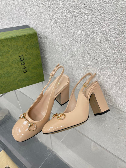 GUCCI WOMEN'S HORSEBIT SLINGBACK 95MM IN TAN BEIGE CALFSKIN