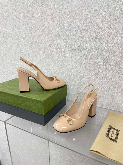 GUCCI WOMEN'S HORSEBIT SLINGBACK 95MM IN TAN BEIGE CALFSKIN