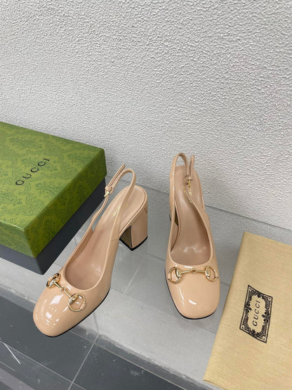 GUCCI WOMEN'S HORSEBIT SLINGBACK 95MM IN TAN BEIGE CALFSKIN