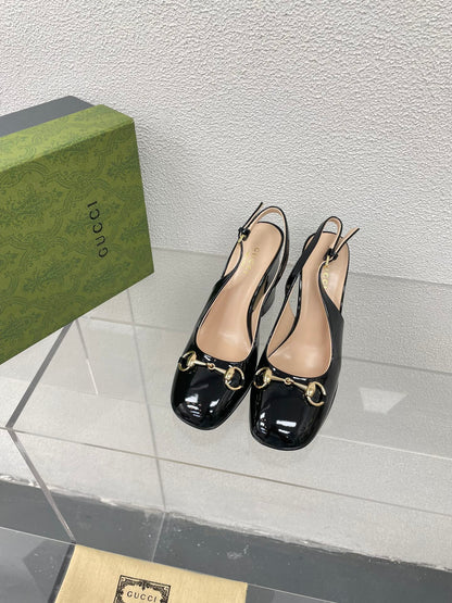 GUCCI WOMEN'S HORSEBIT SLINGBACK 95MM IN BLACK CALFSKIN