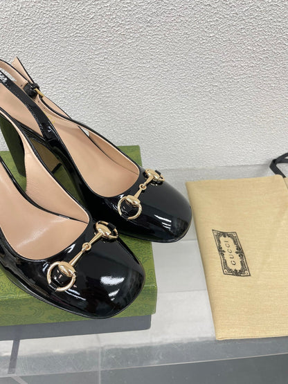 GUCCI WOMEN'S HORSEBIT SLINGBACK 95MM IN BLACK CALFSKIN