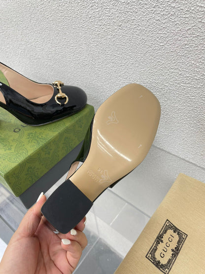 GUCCI WOMEN'S HORSEBIT SLINGBACK 95MM IN BLACK CALFSKIN