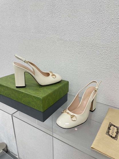 GUCCI WOMEN'S HORSEBIT SLINGBACK 95MM IN WHITE CALFSKIN