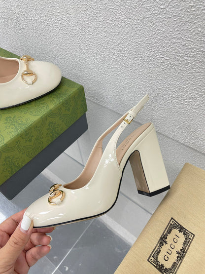 GUCCI WOMEN'S HORSEBIT SLINGBACK 95MM IN WHITE CALFSKIN