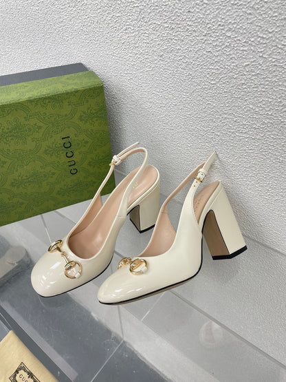 GUCCI WOMEN'S HORSEBIT SLINGBACK 95MM IN WHITE CALFSKIN