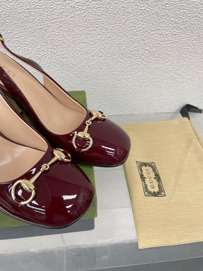 GUCCI WOMEN'S HORSEBIT SLINGBACK 95MM IN WINE RED CALFSKIN