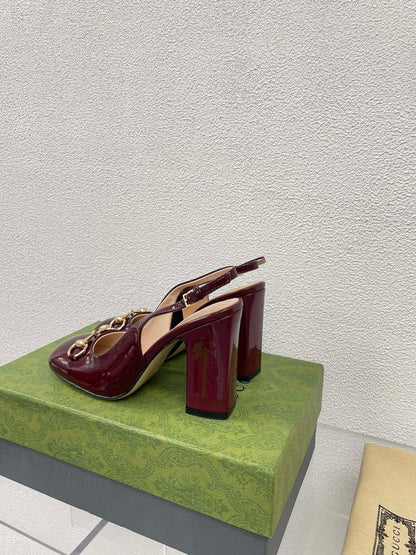 GUCCI WOMEN'S HORSEBIT SLINGBACK 95MM IN WINE RED CALFSKIN