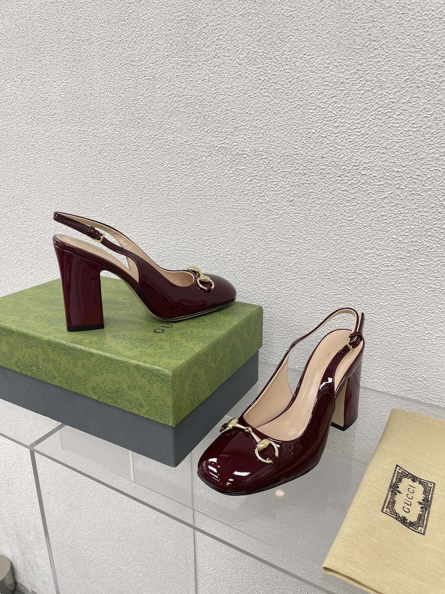 GUCCI WOMEN'S HORSEBIT SLINGBACK 95MM IN WINE RED CALFSKIN